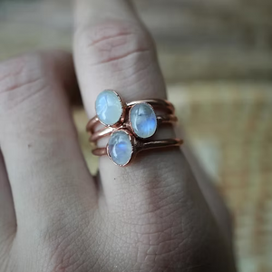 Copper Rainbow Moonstone Ring | Stacking Ring
