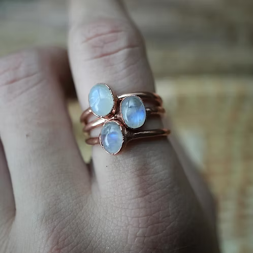 Copper Rainbow Moonstone Ring | Stacking Ring