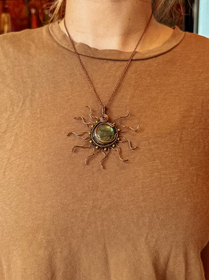 Labradorite Moon Sun Copper Necklace