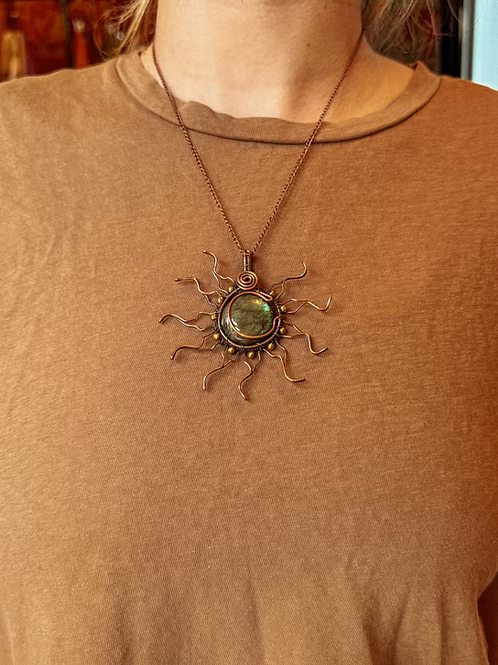 Labradorite Moon Sun Copper Necklace