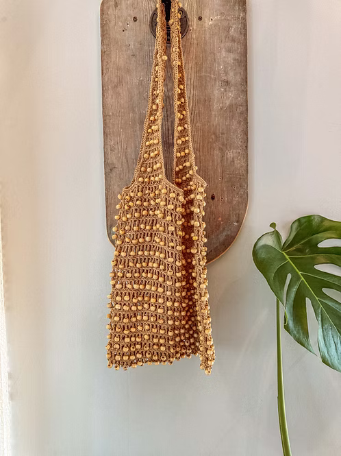 Cotton + Wooden Bead Crochet Bag