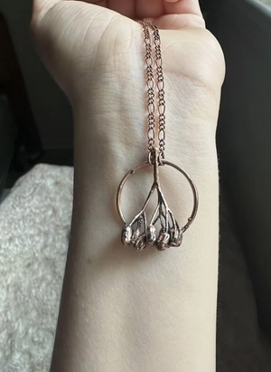 Real Yarrow Flower Copper Necklace