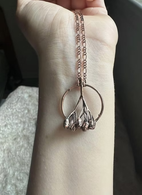 Real Yarrow Flower Copper Necklace
