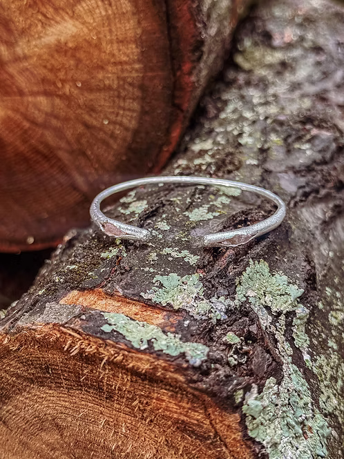 Peekaboo Crystal + Brushed Sterling Silver Bangle