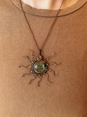 Labradorite Moon Sun Copper Necklace