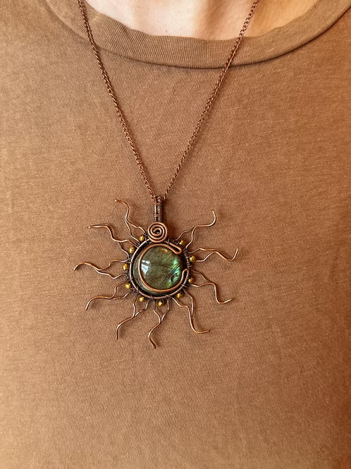 Labradorite Moon Sun Copper Necklace