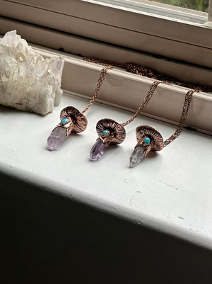 Amethyst + Turquoise Copper Mushroom Necklace