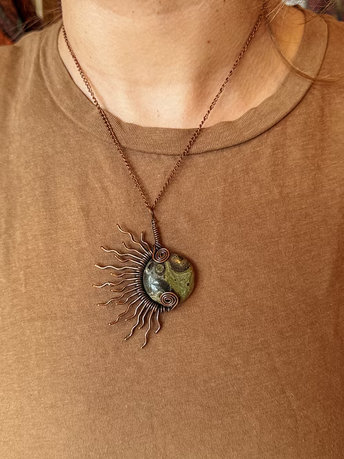 Kambaba Jasper Half Sun Copper Necklace
