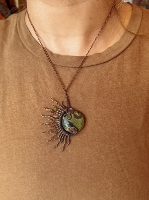 Kambaba Jasper Half Sun Copper Necklace