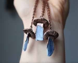 Blue Kyanite Crystal Mushroom Necklace