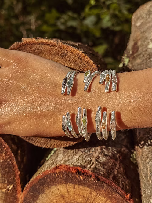 Peekaboo Crystal + Brushed Sterling Silver Bangle