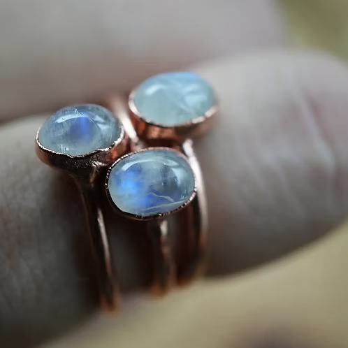 Copper Rainbow Moonstone Ring | Stacking Ring