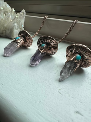 Amethyst + Turquoise Copper Mushroom Necklace