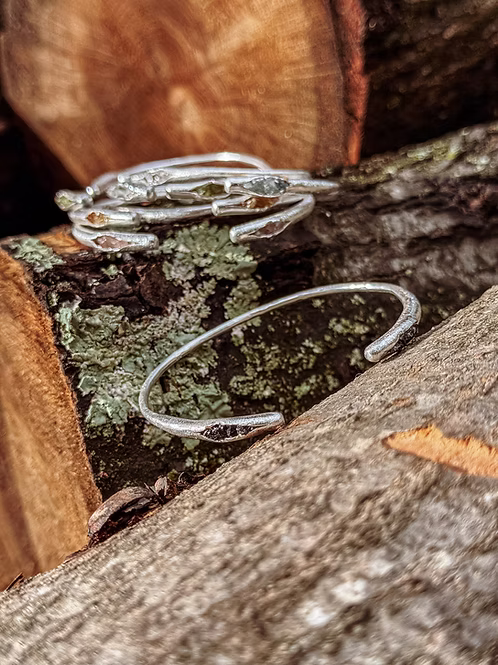 Peekaboo Crystal + Brushed Sterling Silver Bangle