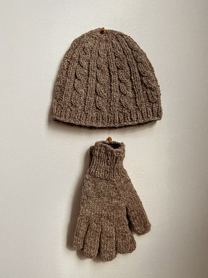 Gorro y guantes de lana Shitake