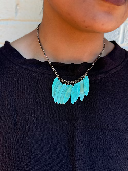 Verdigris Patina Leaf Necklace