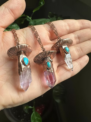 Amethyst + Turquoise Copper Mushroom Necklace