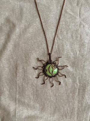 Lemon Chrysoprase Moon Sun Copper Necklace