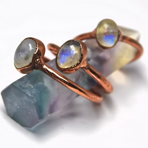 Copper Rainbow Moonstone Ring | Stacking Ring