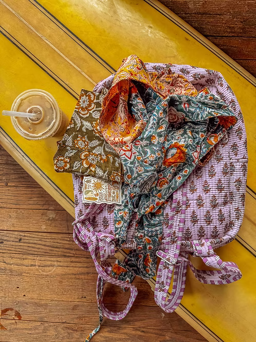 Lavendar Block Printed Backpack