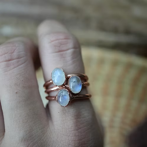 Copper Rainbow Moonstone Ring | Stacking Ring