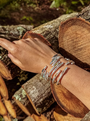 Peekaboo Crystal + Brushed Sterling Silver Bangle