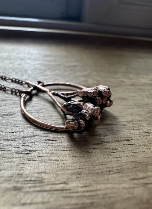 Real Yarrow Flower Copper Necklace