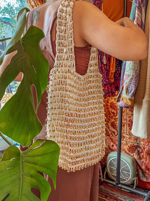 Cotton + Wooden Bead Crochet Bag
