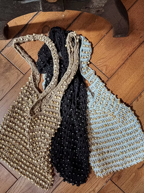 Cotton + Wooden Bead Crochet Bag