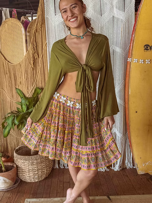 Minifalda escalonada estampada a mano
