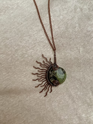 Kambaba Jasper Half Sun Copper Necklace