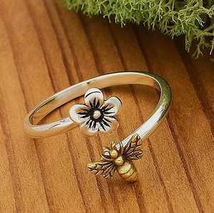 Bumble Flower Adjustable Recycled Silver Ring