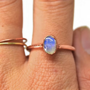 Copper Rainbow Moonstone Ring | Stacking Ring