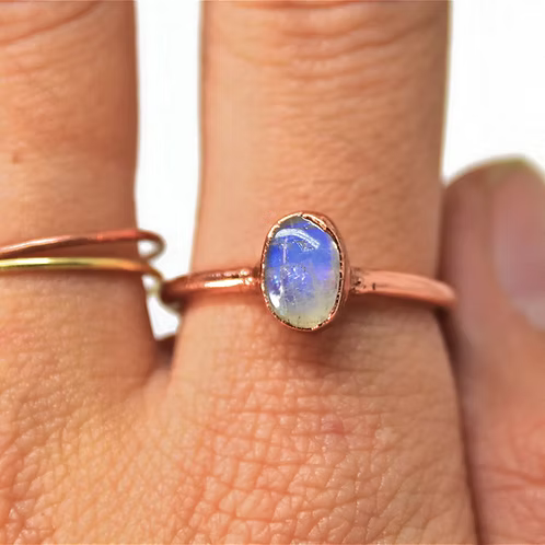 Copper Rainbow Moonstone Ring | Stacking Ring