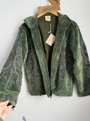 Langmere Short Hand Embroidered Cotton Velvet Jacket