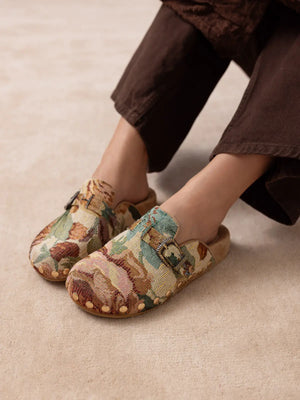 The Toni | Floral Tapestry Studded Buckle Clog