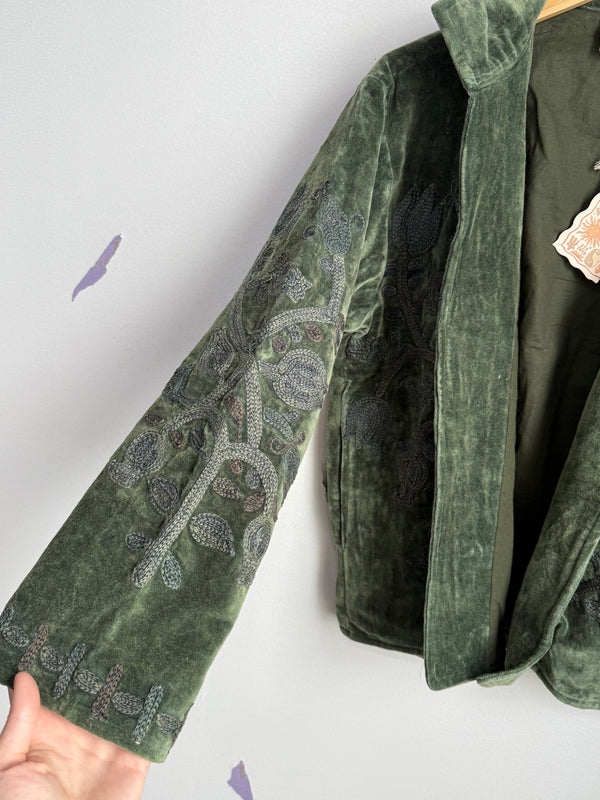 Langmere Short Hand Embroidered Cotton Velvet Jacket