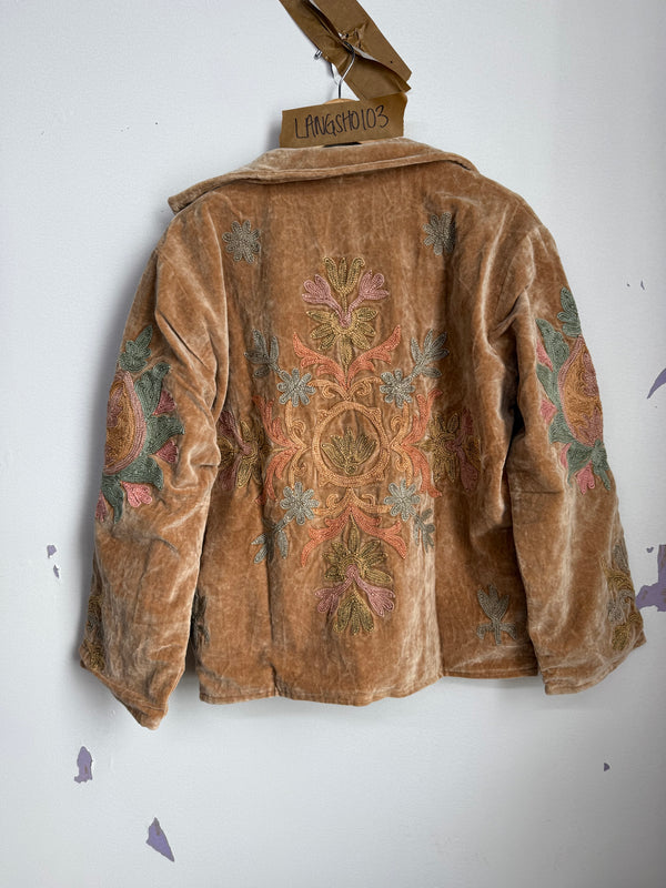Langmere Short Hand Embroidered Cotton Velvet Jacket
