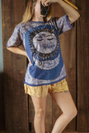 Batik Dyed Moon Sun Tee ~ Blue