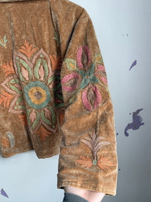 Langmere Short Hand Embroidered Cotton Velvet Jacket