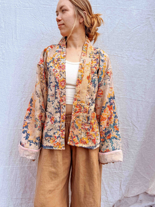 Persian Rug Kantha Cardigan - CMY Mandala