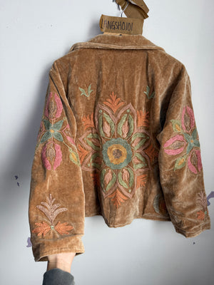 Langmere Short Hand Embroidered Cotton Velvet Jacket
