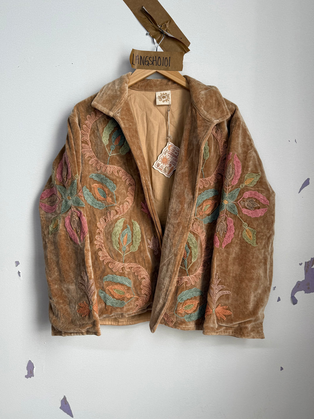 Langmere Short Hand Embroidered Cotton Velvet Jacket