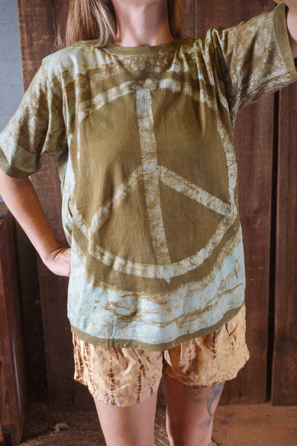 Batik Dyed Peace Tee ~ Olive