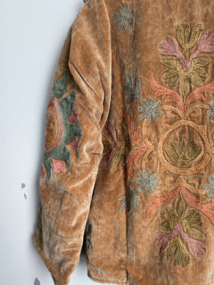 Langmere Short Hand Embroidered Cotton Velvet Jacket