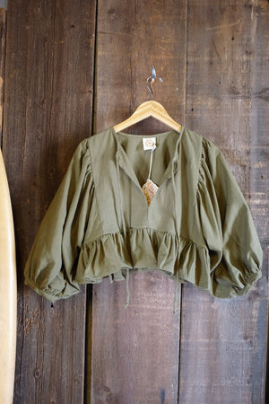 Shelby Cotton Slub Bubble Sleeve Top