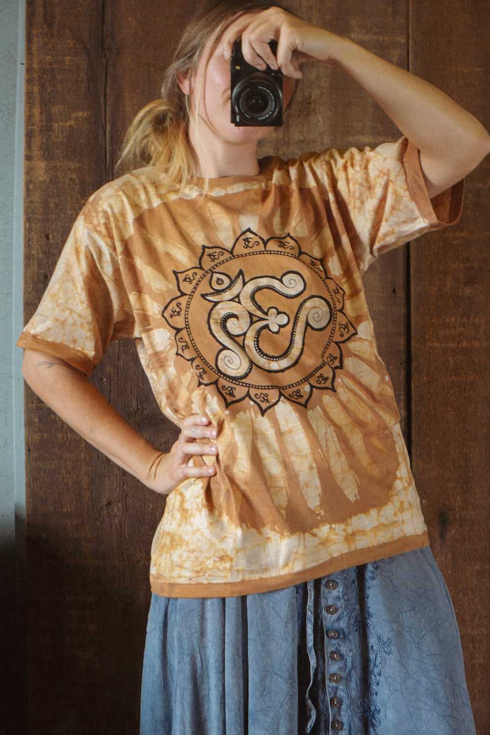 Batik Dyed Om Tee ~ Golden Brown