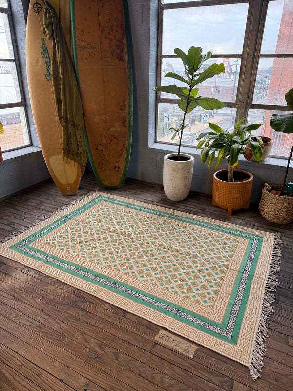 Hand-Block-Printed Cotton Rug 102 | 4' x 6'