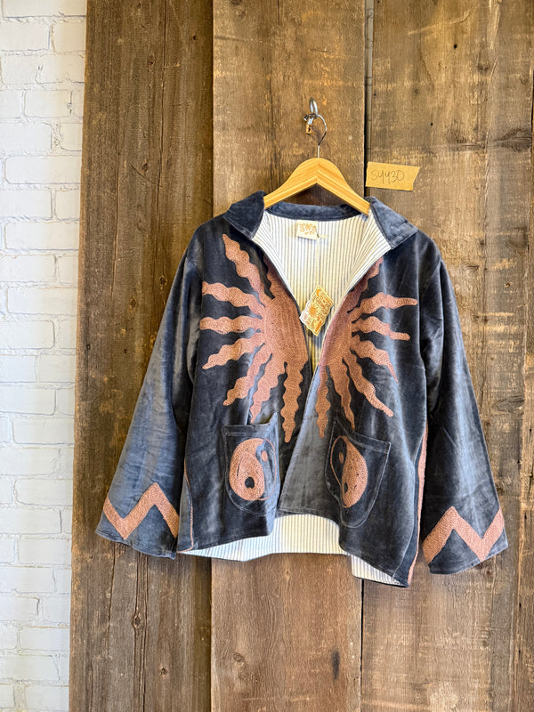 Solar Yin Yang Reversible Embroidered Velvet Jacket