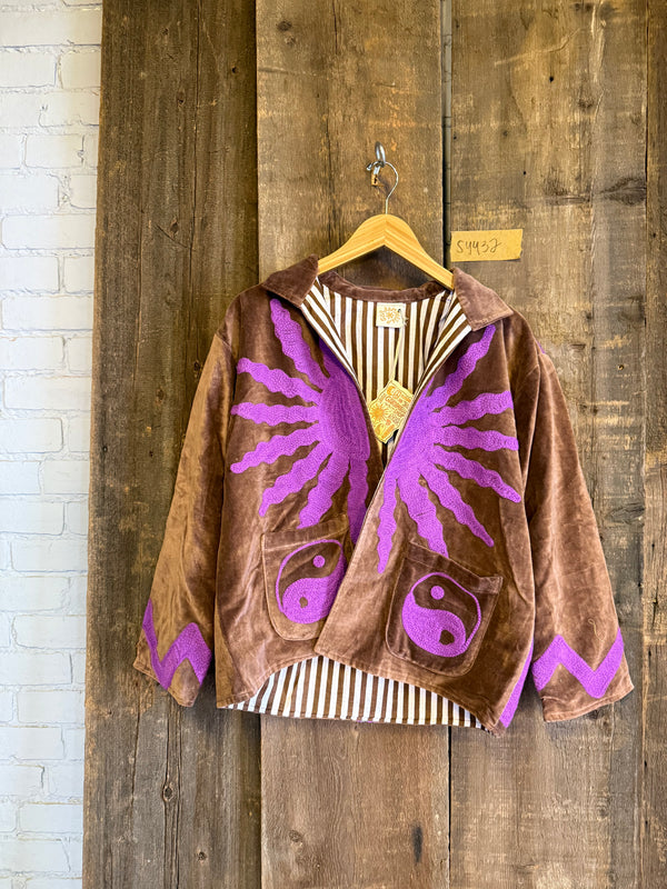Solar Yin Yang Reversible Embroidered Velvet Jacket